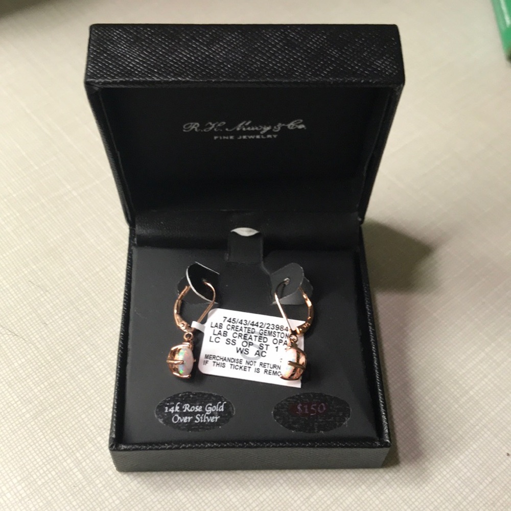 14k rose gold over silver opal leverback earrings